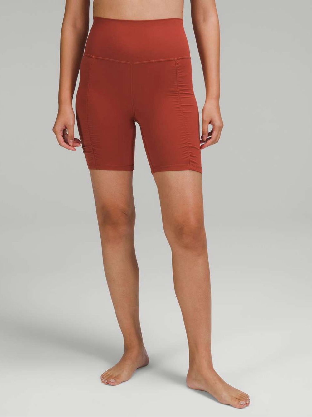 lululemon athletica Rust Red High-Rise Ruched Bike Shorts 8”